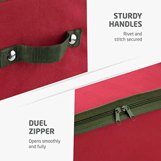 Christmas Ornament Storage Box with Dual Zipper Closure - Box Contributes Slots for 64 Holiday Ornaments 3-Inch, Xmas Decorations Accessories, Made of Nonwoven Tear-Proof Material, Red {4}