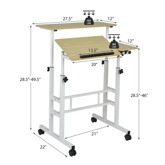Costway Mobile Stand up Desk Adjustable Computer Desk Tilting Workstation {3}