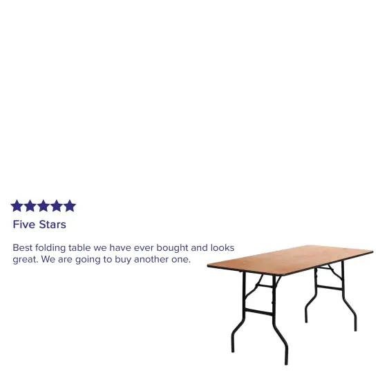 Emma and Oliver 5-Foot Rectangular Wood Folding Banquet Table with Clear Coated Finished Top Natural {4}