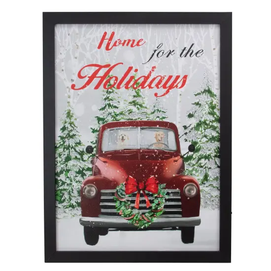 Northlight LED Lighted Framed Vintage Truck Christmas Wall Canvas - 15.75" - Black {1}