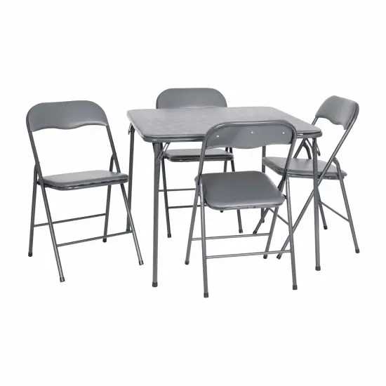 Emma and Oliver 5 Piece Folding Card Table and Chair Set Gray {1}