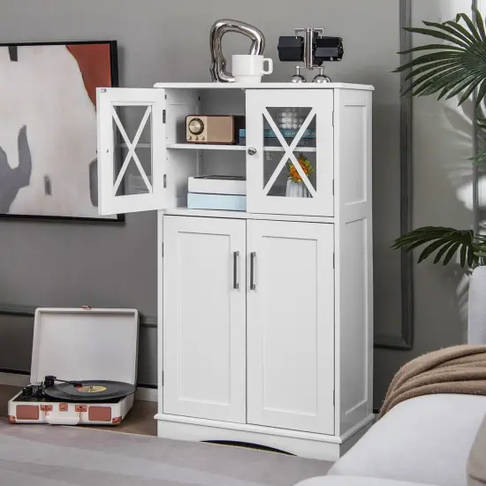 Costway Bathroom Storage Cabinet Linen Storage Cabinet with Doors and Adjustable Shelves {2}