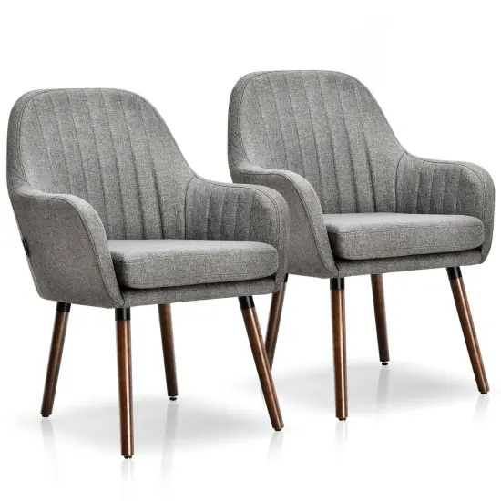 Costway Set of 2 Accent Chairs Fabric Upholstered Armchairs w/Wooden Legs Beige/Gray {1}