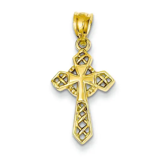 14K Yellow Gold Celtic Cross Pendant Charm Jewelry 29mm x 14mm {1}