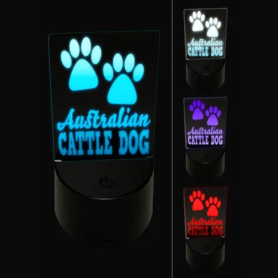 Australian Cattle Dog Paw Prints Fun Text 3D Illusion LED Night Light Sign Nightstand Desk Lamp {1}