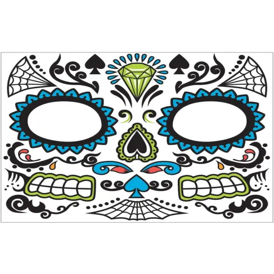 Adults Mens Day Of The Dead Face Temporary Tattoo Costume Accessory {1}