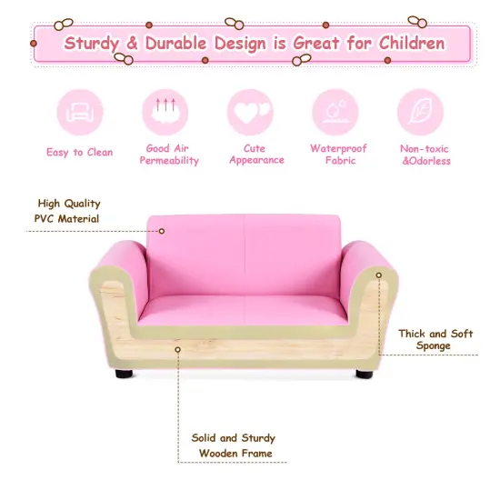 Costway Pink Kids Sofa Armrest Chair Couch Lounge Children Birthday Gift w/ Ottoman {6}