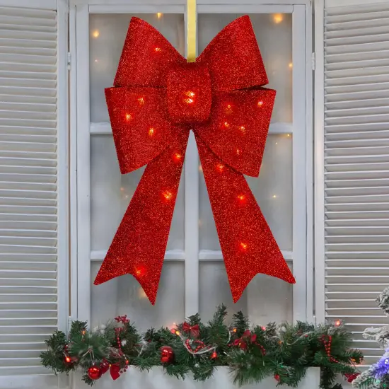 Northlight 26" LED Lighted Red Tinsel Bow Christmas Decoration {3}