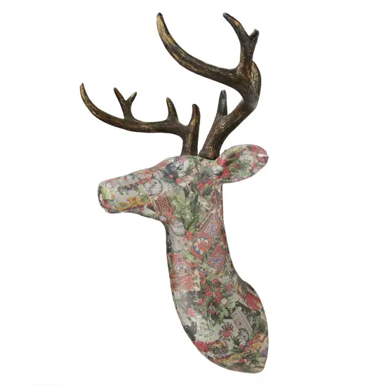 Gallerie II 23.5" Victorian Holly Berry Decoupage Stag Deer Reindeer Wall Hanging Multi {1}