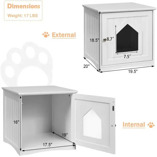 Sidetable Nightstand Weatherproof Multi-function Cat House White {4}