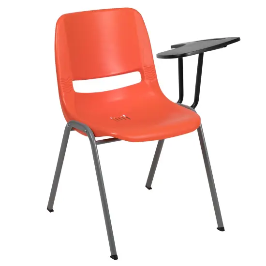 Emma and Oliver Ergonomic Shell Chair with Left Handed Flip-Up Tablet - Tablet Arm Desk Orange {2}