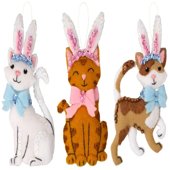 Bucilla Felt Ornaments Applique Kit Set Of 3-Bunny Kitties {2}