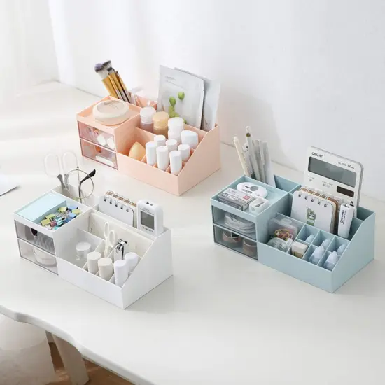 Vanity Makeup Organizer, Cosmetic Storage Organizer/Box, Mini Desk Storage for Office Supplies, Bathroom Counter or Dresser, Blue {3}