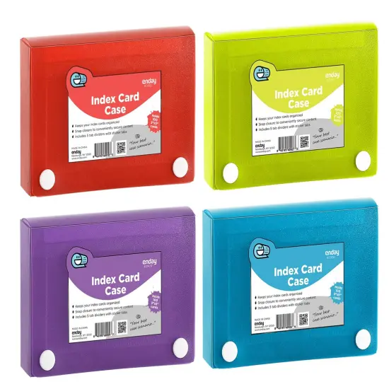 Enday 3" X 5" Index Card Case Holds 5 Tab Dividers Red {6}
