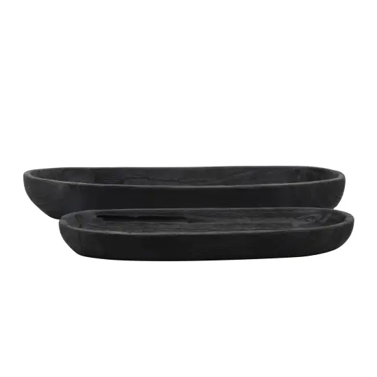 Kingston Living Set of 2 Black Pristine Matte Finish Paulownia Wood Plates 24" {3}