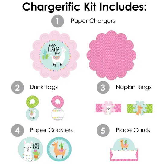 Big Dot of Happiness Whole Llama Fun - Llama Fiesta Baby Shower or Birthday Party Paper Charger & Table Decorations Chargerific Kit for 8 {4}