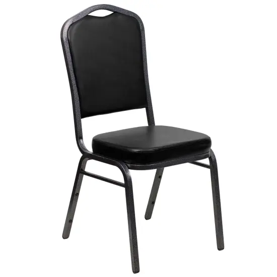 Emma and Oliver Crown Back Stacking Banquet Dining Chair BlackVyl/SilverVein {1}