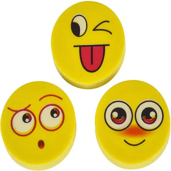 Rhode Island Novelty Lot of 72 Assorted Round Emoticon Face Erasers {2}