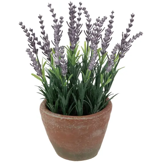 Northlight Artificial Lavender and Leaves in Weathered Pot - 10" Purple {4}