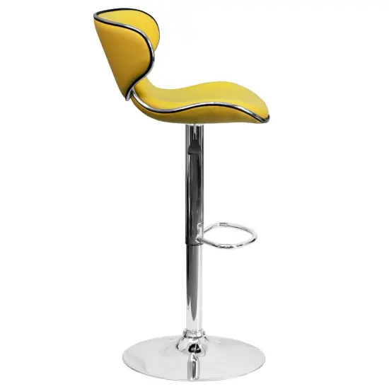 Emma and Oliver Contemporary Cozy Mid-Back Vinyl Adjustable Height Barstool Yellow {5}
