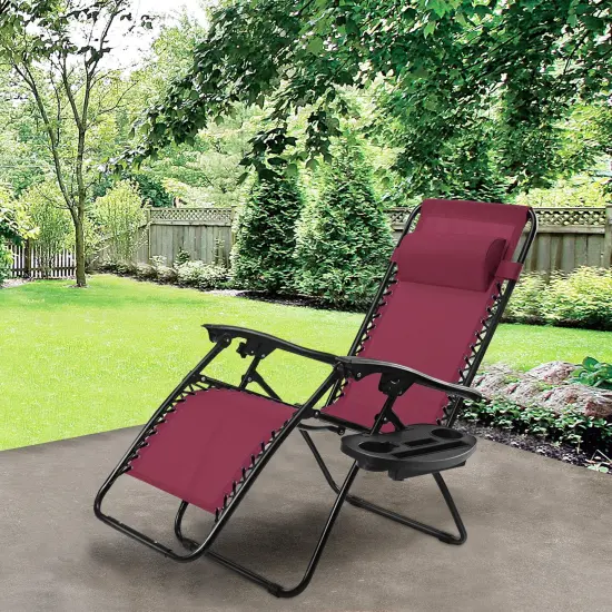 Outdoor Folding Zero Gravity Reclining Lounge Chair with Utility Tray Dark Red {2}