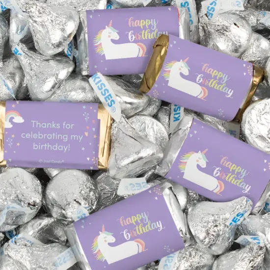 124 Pcs Unicorn Kid's Birthday Candy Party Favors Wrapped Hershey's Miniatures and Kisses by Just Candy (1.52 lbs) {1}