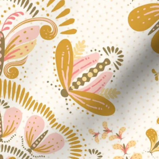 Various Fabrics by the Yard or Fat Quarter Gold Butterfly Light Pink Whimsical Damask Feminine Floral Garden Custom Printed Fabric by Spoonflower {7}