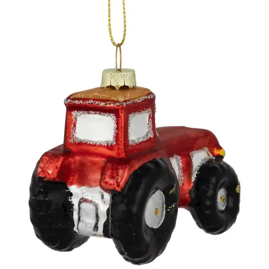 Northlight Tractor Glass Christmas Ornament - 3.5" - Red and Gold {6}