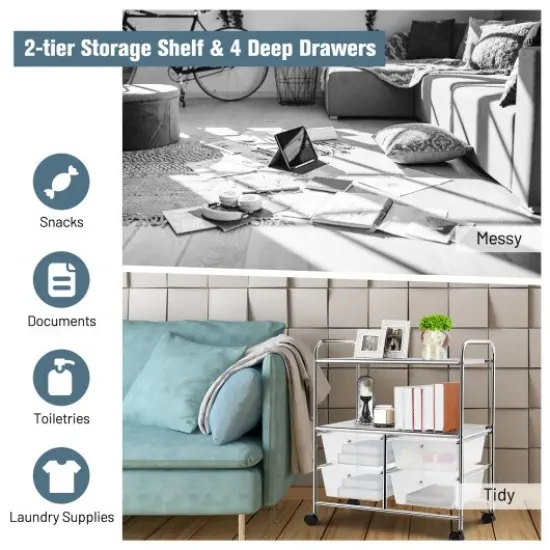 4-Drawer Utility Cart with Locking Wheels and Handles Mobile Storage Shelf for Kitchen and Bathroom Salon Clear {3}