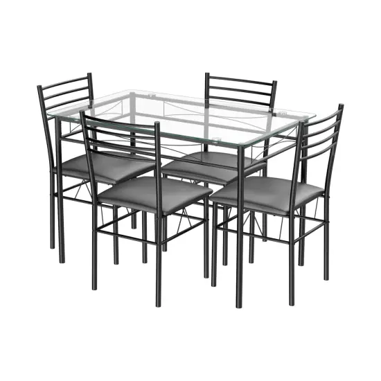 5 Pieces Dining Set Tempered Glass Top Table and 4 Upholstered Chairs {1}