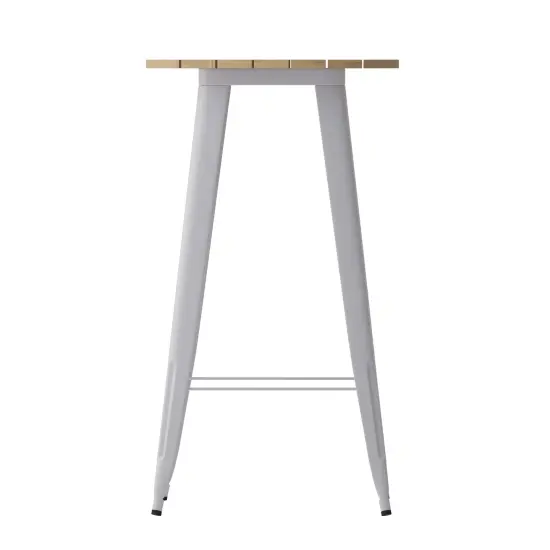 Merrick Lane Dryden Indoor/Outdoor Bar Top Table, 23.75" Round All Weather Poly Resin Top with Steel base Brown/Silver {4}