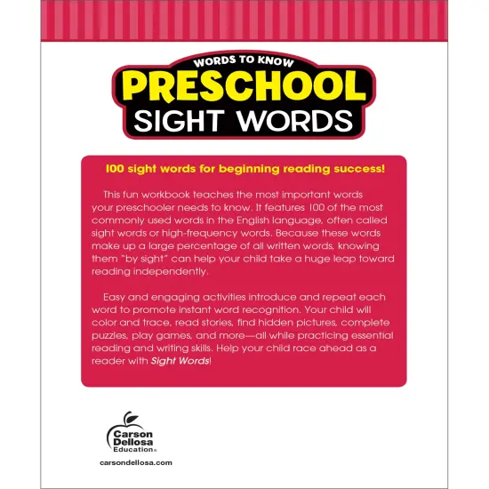 Carson Dellosa Words to Know Preschool Workbook, Toddler Book With 100 Sight Words, Phonics Games, Flash Cards, Tracing and Writing Practice, and More, Classroom or Homeschool Curriculum {2}