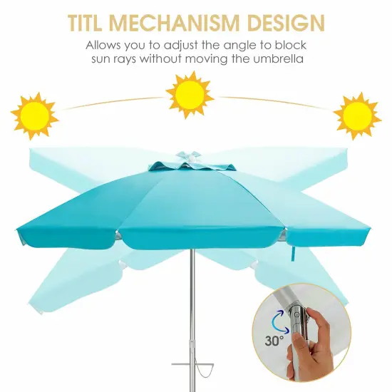 Costway 6.5FT Patio Beach Umbrella Sun Shade Tilt W/Carry Bag Blue {6}