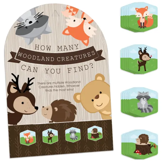 Big Dot of Happiness Woodland Creatures - Baby Shower or Birthday Party Scavenger Hunt - 1 Stand and 48 Game Pieces - Hide and Find Game {1}