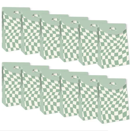 Big Dot of Happiness Sage Green Checkered Party - Gift Favor Bags - Party Goodie Boxes - Set of 12 {6}