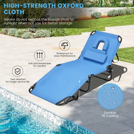 Costway 5-Position Adjustable BackrestBeach Chaise Lounge Chair with Face Hole Pillows {5}