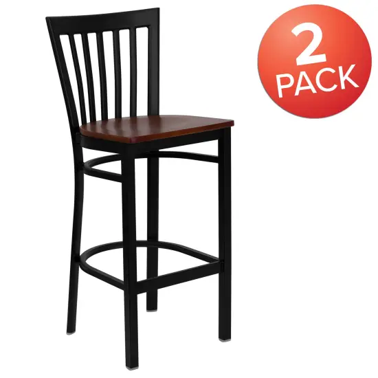 Emma and Oliver 2 Pack School House Back Metal Restaurant Barstool Cherry/BlackMetal {5}