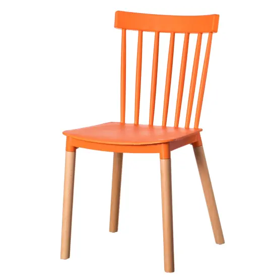 Modern Plastic Dining Chair Windsor Design with Beech Wood Legs Single Orange {1}