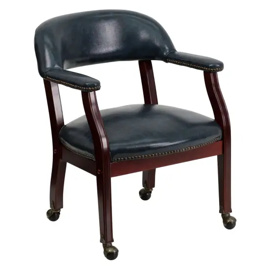 Emma and Oliver Conference Chair with Accent Nail Trimand Casters Navy Vinyl {1}