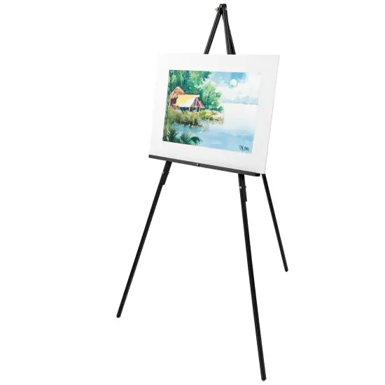 Creative Mark Thrifty 66&rdquo; Inch Tall Wood Tripod Sign & Display Floor Easel &ndash; Foldable, Adjustable Tray Chain {5}