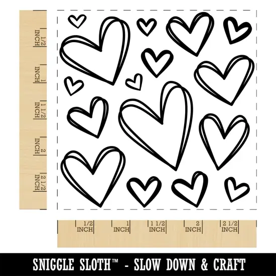Scattered Sketchy Hearts Love Square Rubber Stamp for Stamping Crafting {1}