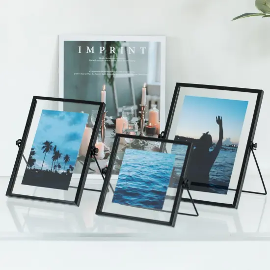 Modern Metal Floating Tabletop Photo Picture Frame with Glass Cover and Easel Stand {6}