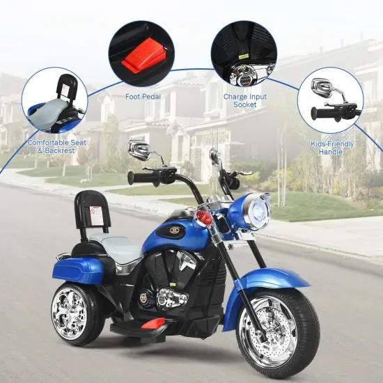 6V Chopper Style Motorcycle with Bright Headlight and Cheering Music Perfect Gift to Kids Blue {6}