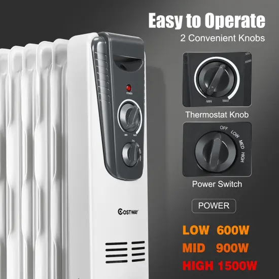 Costway 1500W Electric Oil Filled Radiator Space Heater 5.7 Fin Thermostat Room Radiant {4}