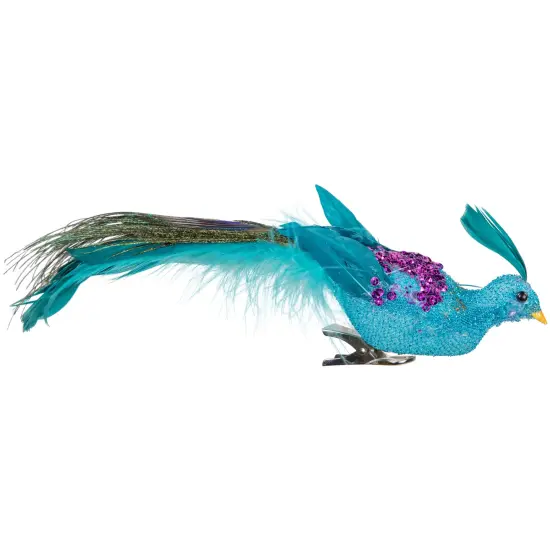 Northlight Sequins Peacock Bird Clip-On Christmas Ornament - 8" - Blue Green and Purple {5}