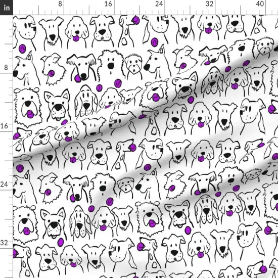 Various Fabrics by the Yard or Fat Quarter Playful Puppies Cartoon Dog Purple Tennis Ball Custom Printed Fabric by Spoonflower {1}
