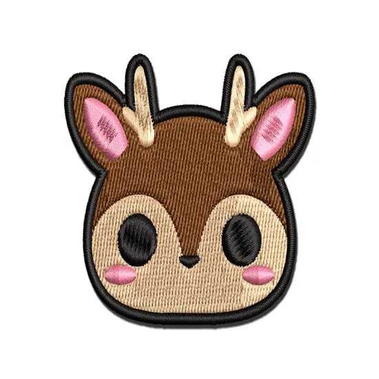 Charming Kawaii Chibi Deer Face Blushing Cheeks Multi-Color Embroidered Iron-On or Hook & Loop Patch Applique {1}