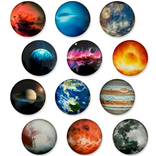 Wrapables Crystal Glass Magnets, Refrigerator Magnets for Office Whiteboards, Cabinets, Lockers (Set of 12) Planets {1}