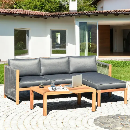 3 Piece Patio Acacia Sofa Set With Nylon Armrest White {7}