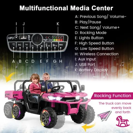Steel 2-Seater Kids Dump Truck with Remote, Shovel and Off-Road Performance Pink {3}